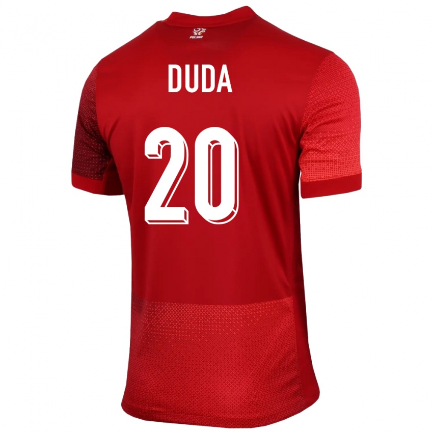 Enfant Maillot Pologne Kacper Duda #20 Rouge Tenues Extérieur 24-26 T-Shirt Belgique