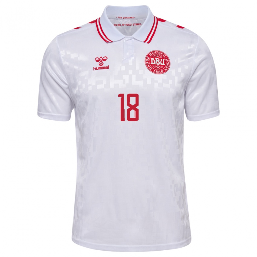 Enfant Maillot Danemark Mads Enggard #18 Blanc Tenues Extérieur 24-26 T-Shirt Belgique