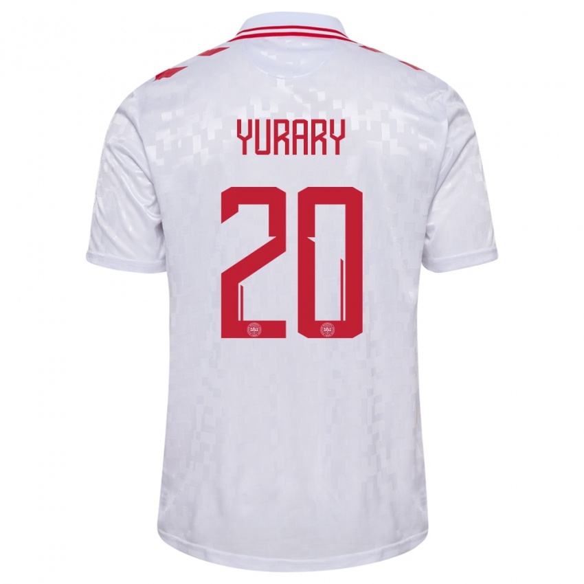 Enfant Maillot Danemark Yussuf Poulsen #20 Blanc Tenues Extérieur 24-26 T-Shirt Belgique