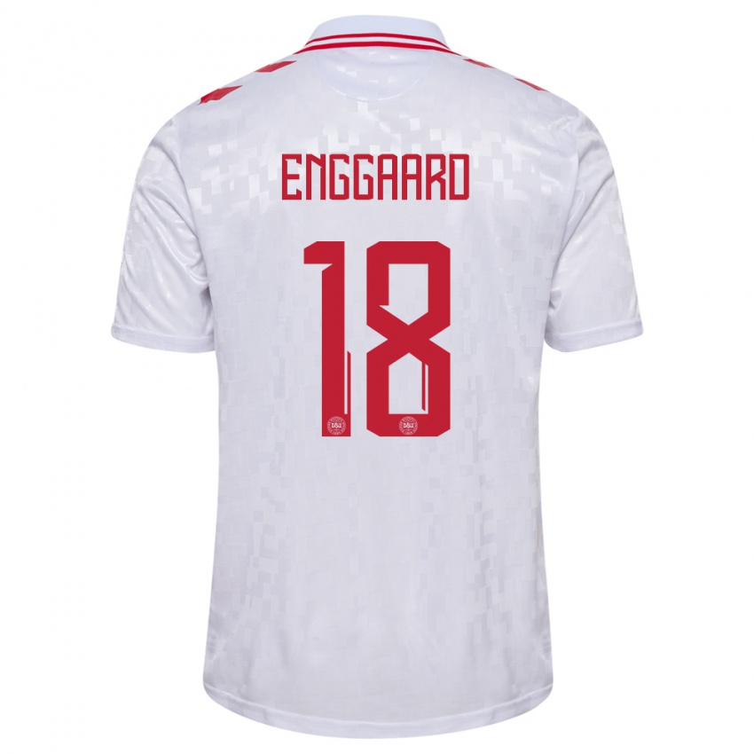 Enfant Maillot Danemark Mads Enggaard #18 Blanc Tenues Extérieur 24-26 T-Shirt Belgique