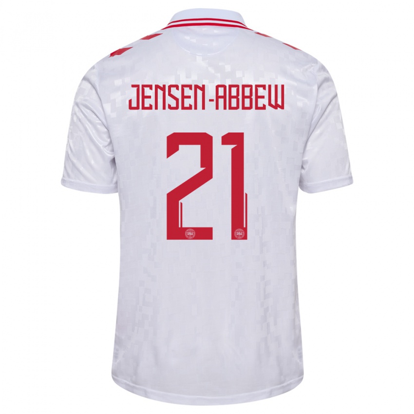 Kinder Dänemark Jonas Jensen-Abbew #21 Weiß Auswärtstrikot Trikot 24-26 T-Shirt Belgien