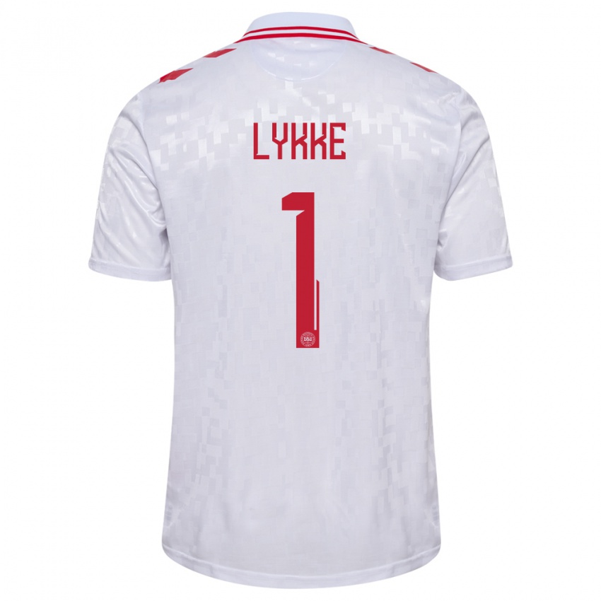 Enfant Maillot Danemark William Lykke #1 Blanc Tenues Extérieur 24-26 T-Shirt Belgique