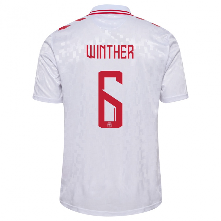 Enfant Maillot Danemark Casper Winther #6 Blanc Tenues Extérieur 24-26 T-Shirt Belgique