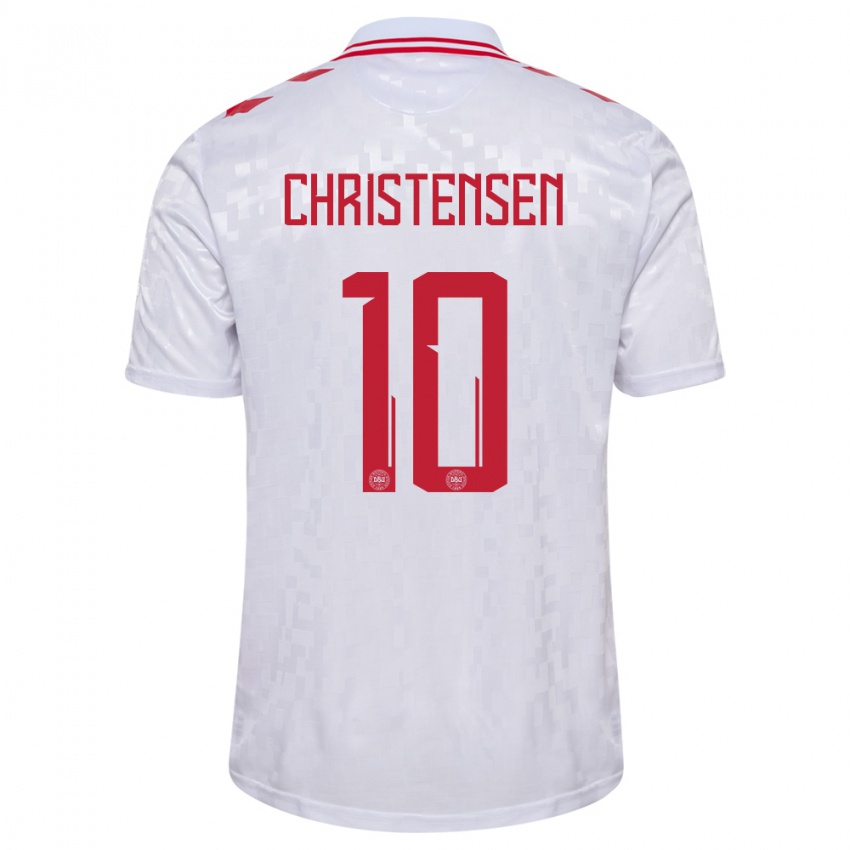 Enfant Maillot Danemark Gustav Christensen #10 Blanc Tenues Extérieur 24-26 T-Shirt Belgique