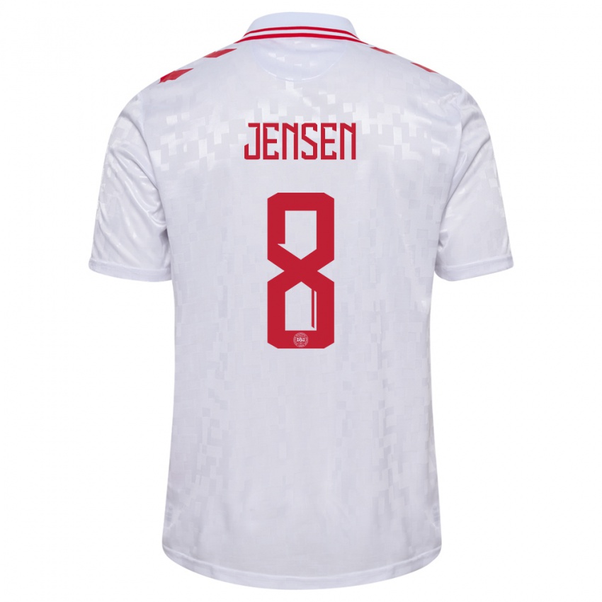 Enfant Maillot Danemark Tobias Lund Jensen #8 Blanc Tenues Extérieur 24-26 T-Shirt Belgique