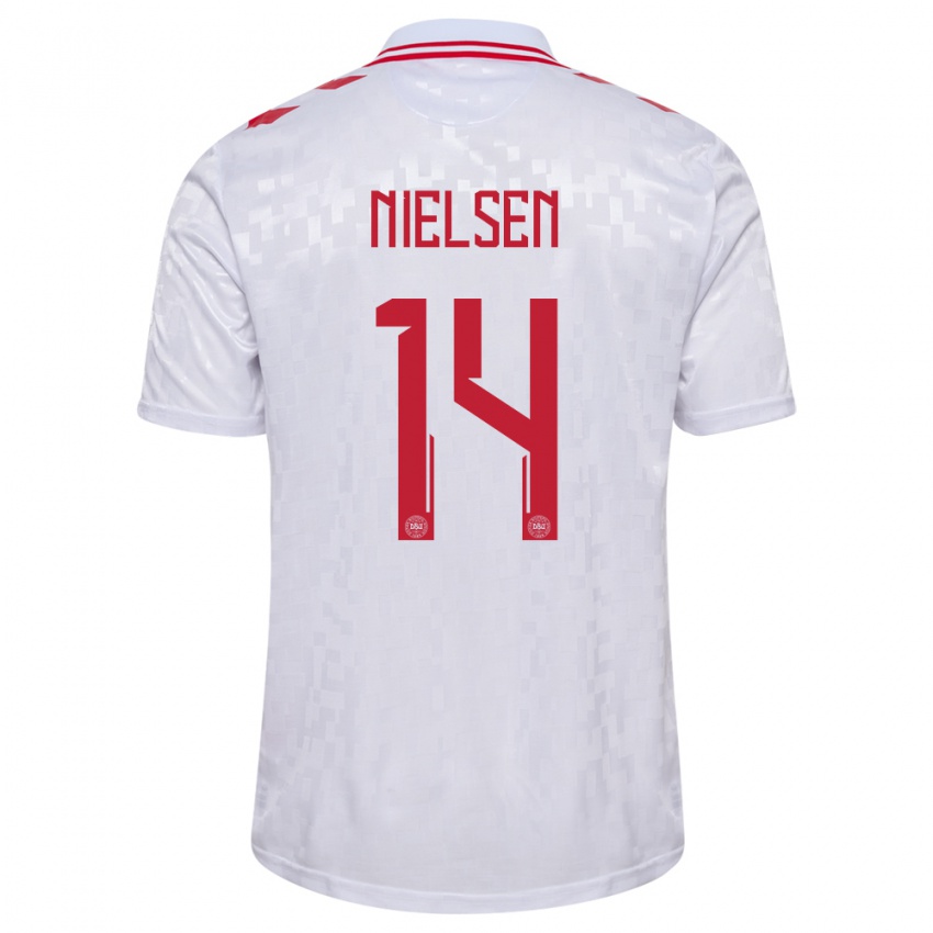 Enfant Maillot Danemark Julius Nielsen #14 Blanc Tenues Extérieur 24-26 T-Shirt Belgique