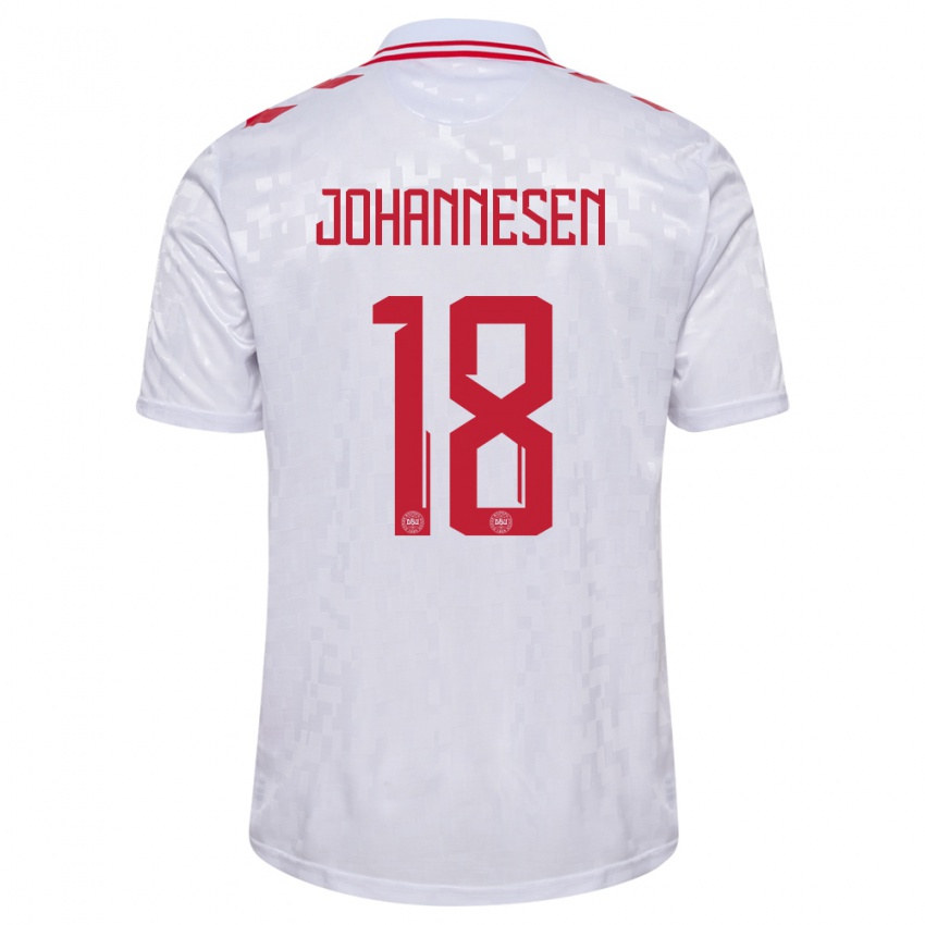 Enfant Maillot Danemark Sofus Johannesen #18 Blanc Tenues Extérieur 24-26 T-Shirt Belgique