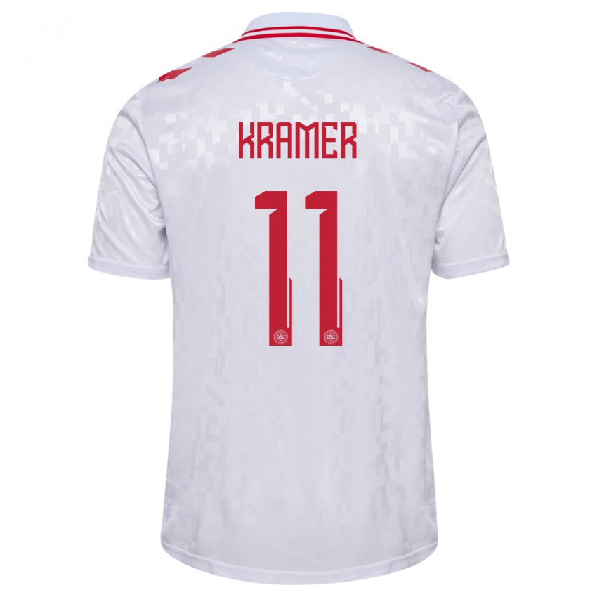 Enfant Maillot Danemark Cornelia Kramer #11 Blanc Tenues Extérieur 24-26 T-Shirt Belgique