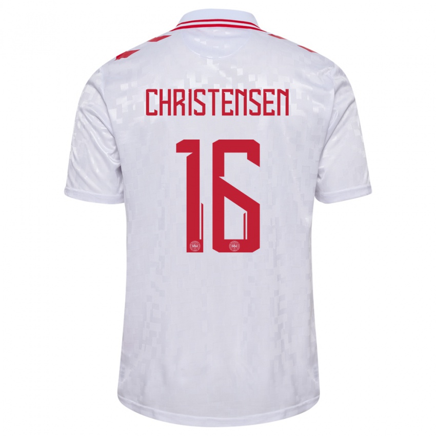 Kinderen Denemarken Oliver Christensen #16 Wit Uitshirt Uittenue 24-26 T-Shirt België