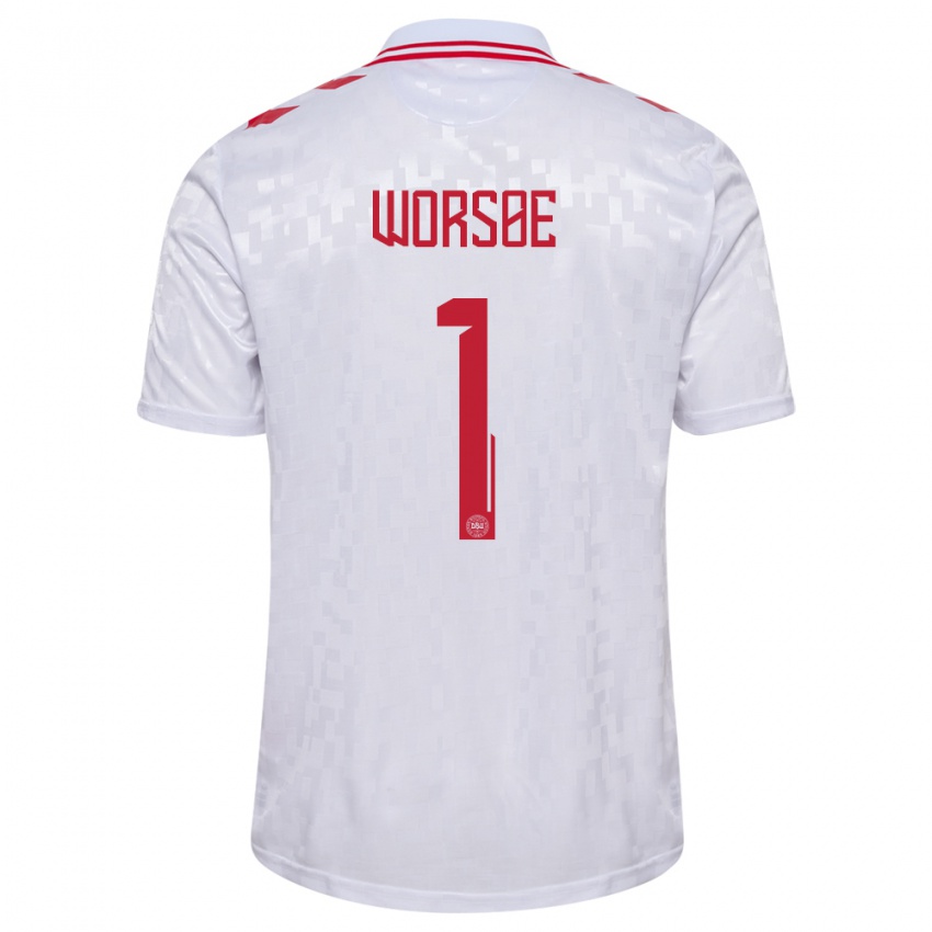 Enfant Maillot Danemark Laura Worsoe #1 Blanc Tenues Extérieur 24-26 T-Shirt Belgique