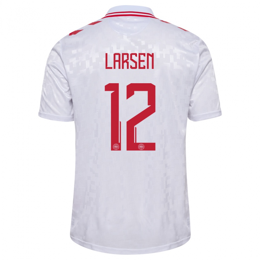 Enfant Maillot Danemark Stine Larsen #12 Blanc Tenues Extérieur 24-26 T-Shirt Belgique