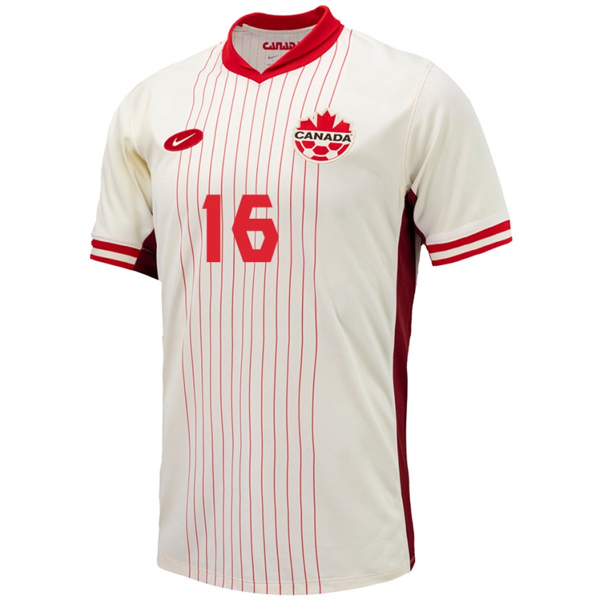 Enfant Maillot Canada Janine Beckie #16 Blanc Tenues Extérieur 24-26 T-Shirt Belgique