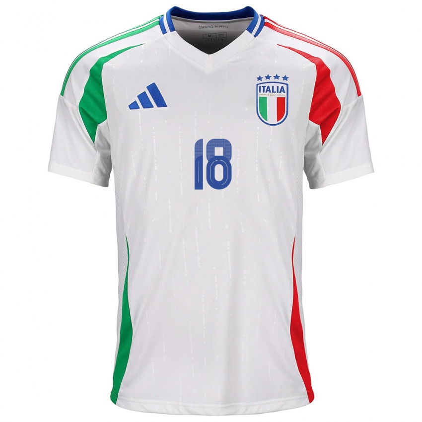 Enfant Maillot Italie Nicolò Barella #18 Blanc Tenues Extérieur 24-26 T-Shirt Belgique