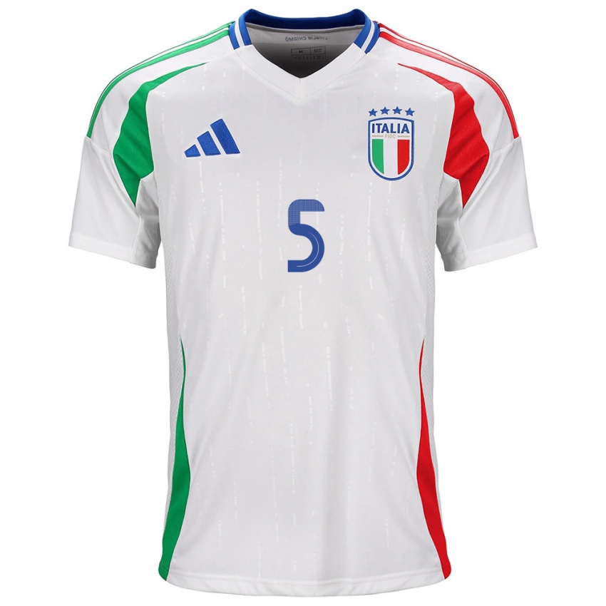 Enfant Maillot Italie Riccardo Calafiori #5 Blanc Tenues Extérieur 24-26 T-Shirt Belgique