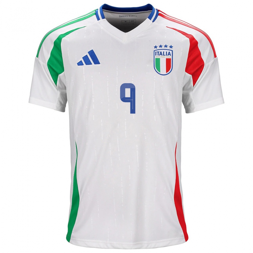 Enfant Maillot Italie Gianluca Scamacca #9 Blanc Tenues Extérieur 24-26 T-Shirt Belgique