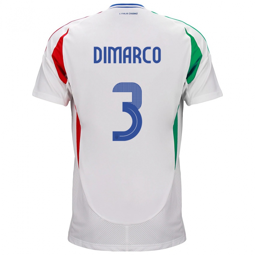 Enfant Maillot Italie Federico Dimarco #3 Blanc Tenues Extérieur 24-26 T-Shirt Belgique