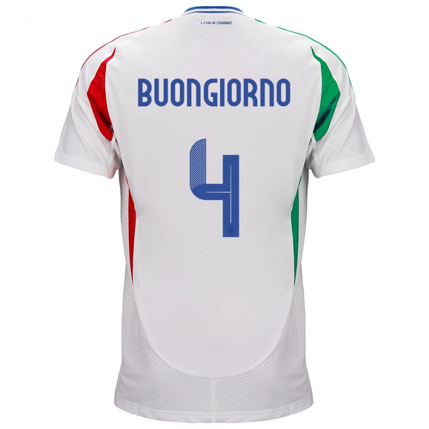 Enfant Maillot Italie Alessandro Buongiorno #4 Blanc Tenues Extérieur 24-26 T-Shirt Belgique