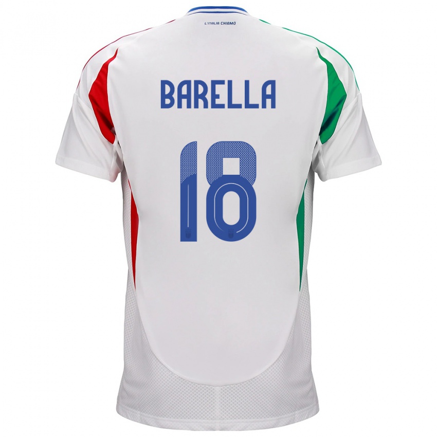 Enfant Maillot Italie Nicolò Barella #18 Blanc Tenues Extérieur 24-26 T-Shirt Belgique