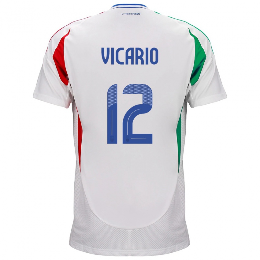 Enfant Maillot Italie Guglielmo Vicario #12 Blanc Tenues Extérieur 24-26 T-Shirt Belgique