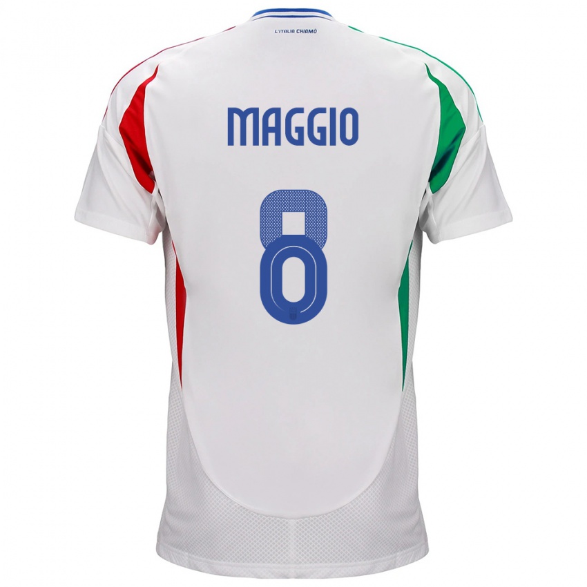 Enfant Maillot Italie Luca Di Maggio #8 Blanc Tenues Extérieur 24-26 T-Shirt Belgique