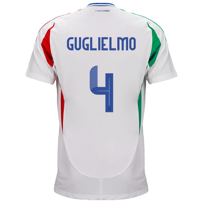 Enfant Maillot Italie Lucia Di Guglielmo #4 Blanc Tenues Extérieur 24-26 T-Shirt Belgique