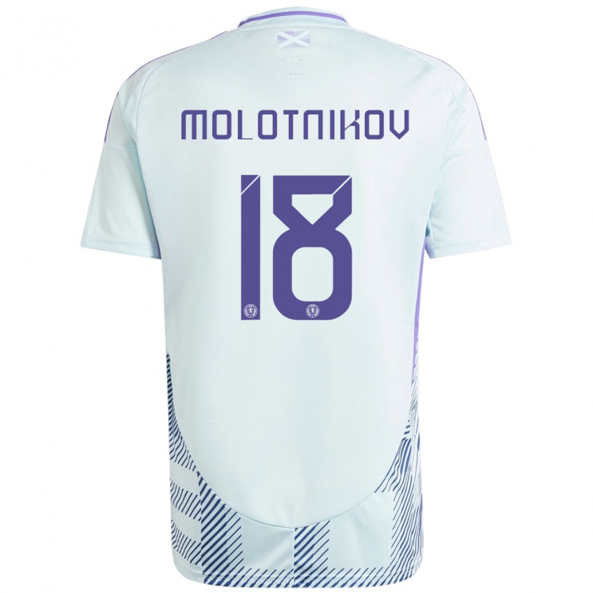 Kinder Schottland Rudi Molotnikov #18 Helles Mintblau Auswärtstrikot Trikot 24-26 T-Shirt Belgien