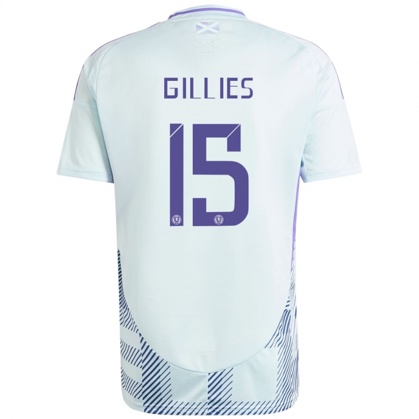 Kinder Schottland Matthew Gillies #15 Helles Mintblau Auswärtstrikot Trikot 24-26 T-Shirt Belgien