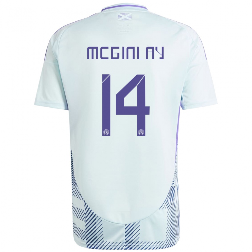 Kinder Schottland Aiden Mcginlay #14 Helles Mintblau Auswärtstrikot Trikot 24-26 T-Shirt Belgien