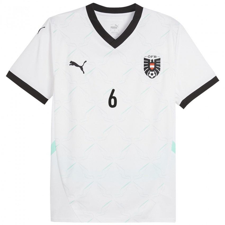 Enfant Maillot Autriche Melanie Brunnthaler #6 Blanc Tenues Extérieur 24-26 T-Shirt Belgique