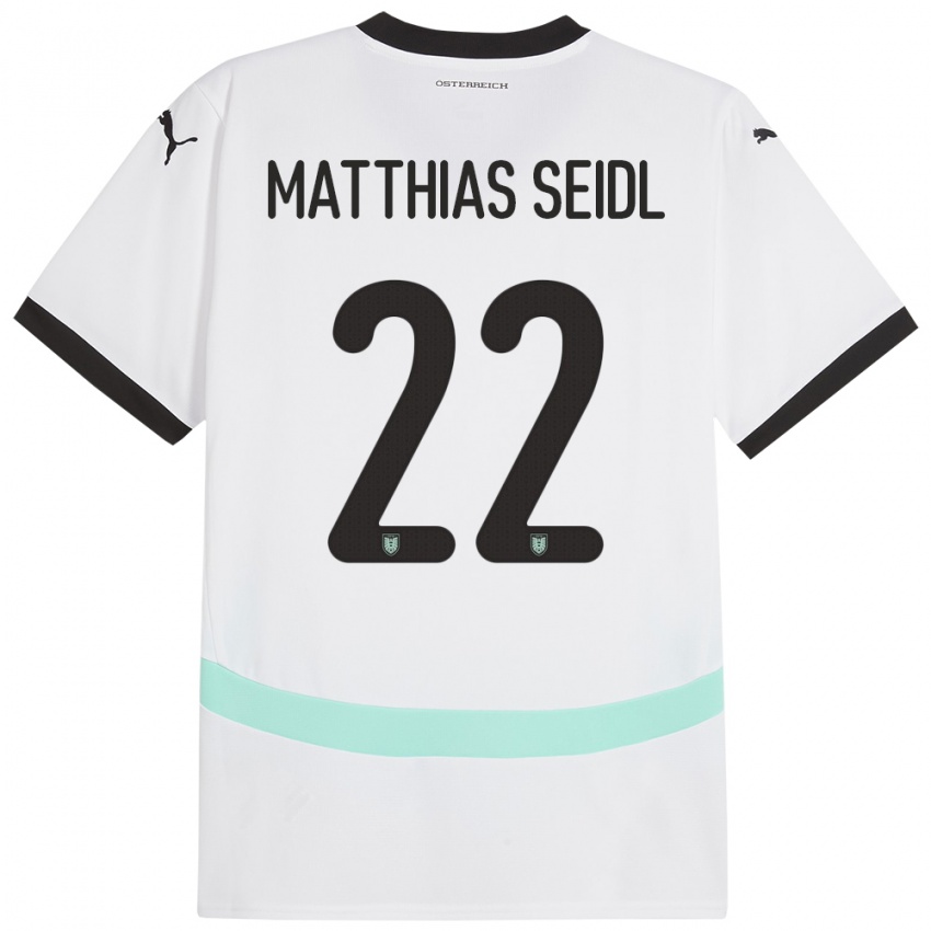 Kinder Österreich Matthias Seidl #22 Weiß Auswärtstrikot Trikot 24-26 T-Shirt Belgien