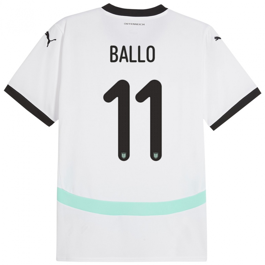 Enfant Maillot Autriche Thierno Ballo #11 Blanc Tenues Extérieur 24-26 T-Shirt Belgique