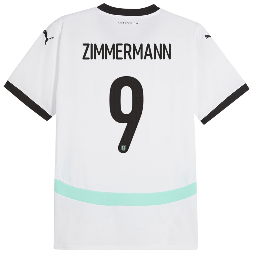 Enfant Maillot Autriche Bernhard Zimmermann #9 Blanc Tenues Extérieur 24-26 T-Shirt Belgique