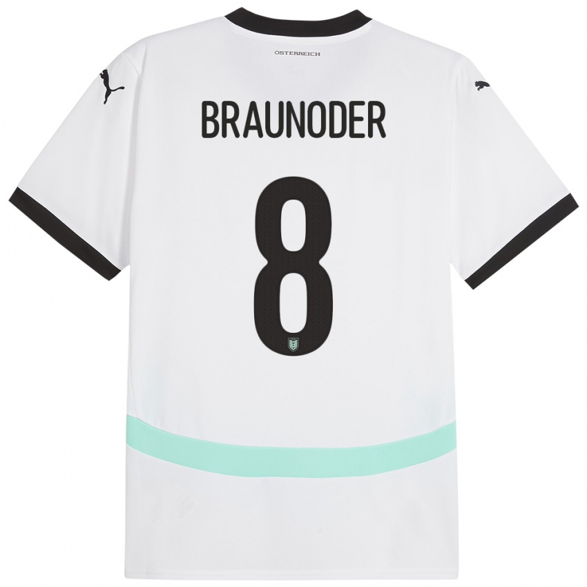 Kinderen Oostenrijk Matthias Braunöder #8 Wit Uitshirt Uittenue 24-26 T-Shirt België