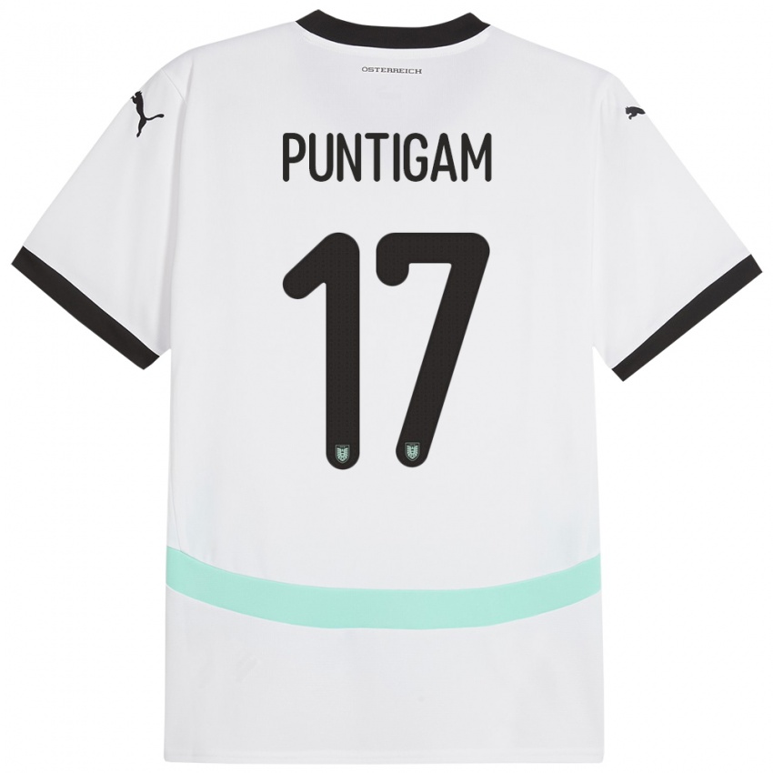 Enfant Maillot Autriche Sarah Puntigam #17 Blanc Tenues Extérieur 24-26 T-Shirt Belgique