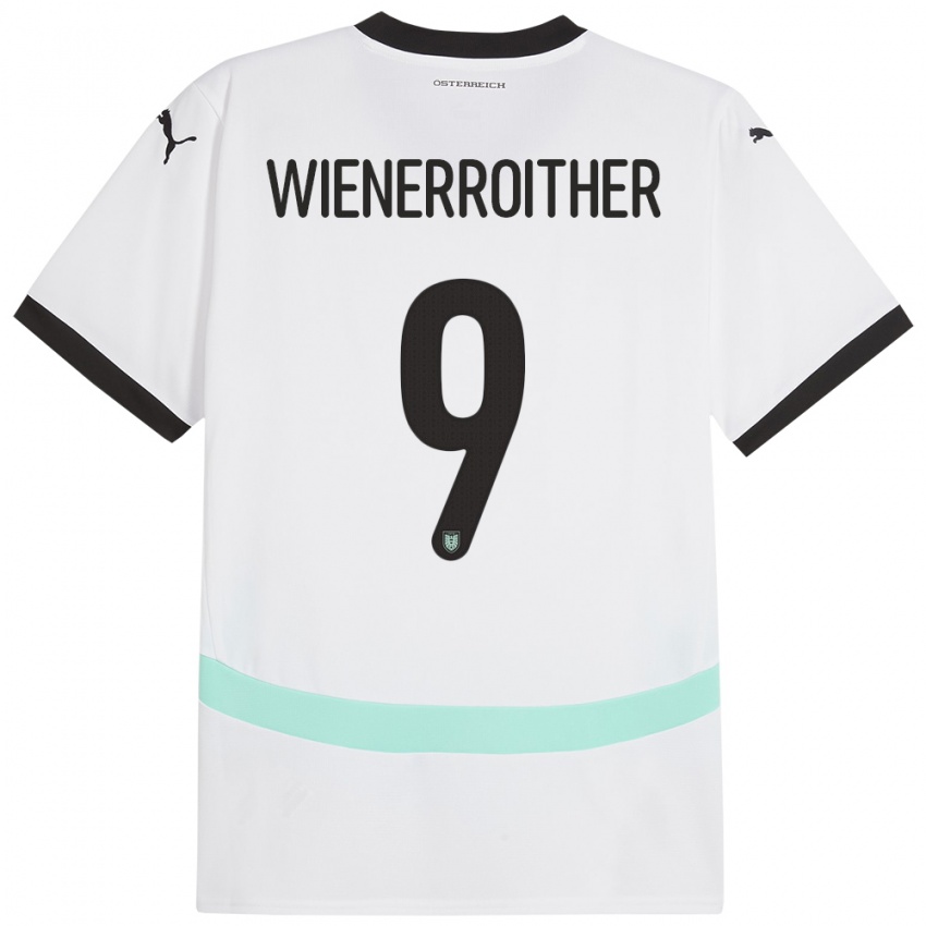 Enfant Maillot Autriche Katja Wienerroither #9 Blanc Tenues Extérieur 24-26 T-Shirt Belgique