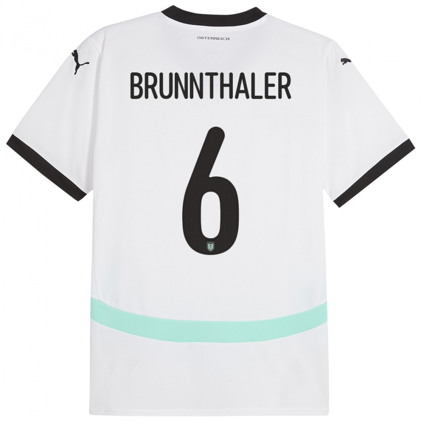 Enfant Maillot Autriche Melanie Brunnthaler #6 Blanc Tenues Extérieur 24-26 T-Shirt Belgique