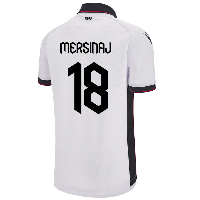 Enfant Maillot Albanie Jon Mersinaj #18 Blanc Tenues Extérieur 24-26 T-Shirt Belgique