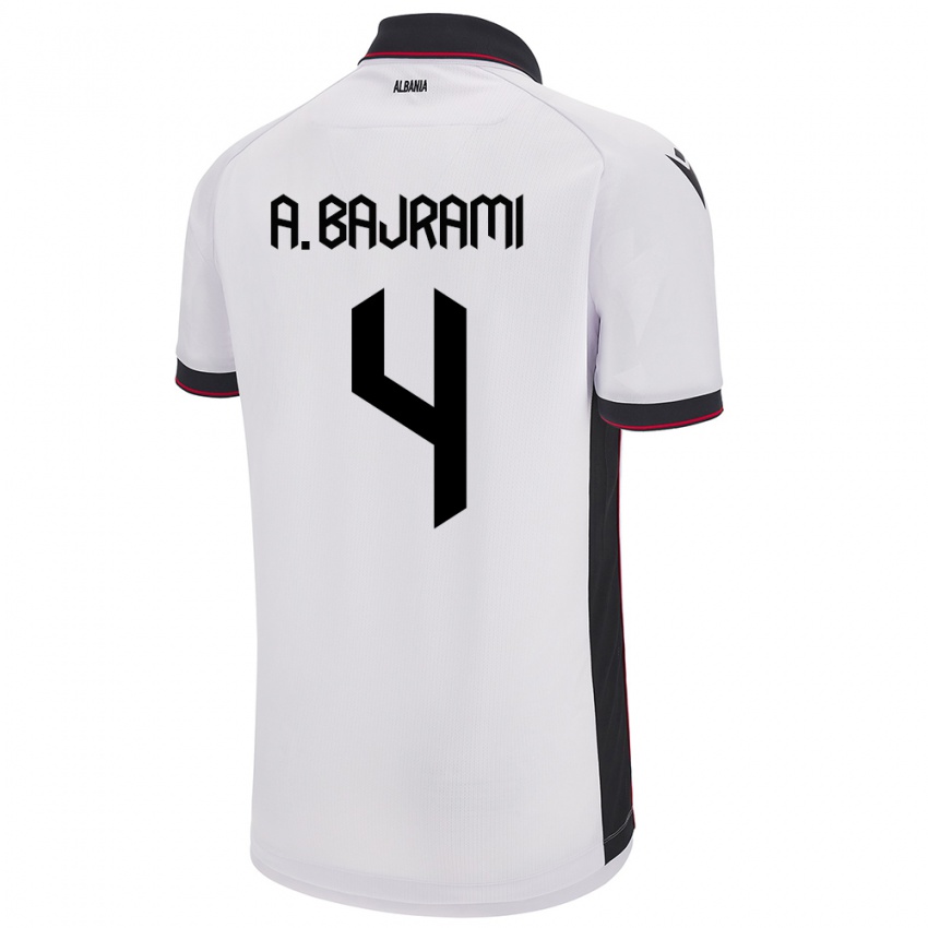 Enfant Maillot Albanie Adrian Bajrami #4 Blanc Tenues Extérieur 24-26 T-Shirt Belgique