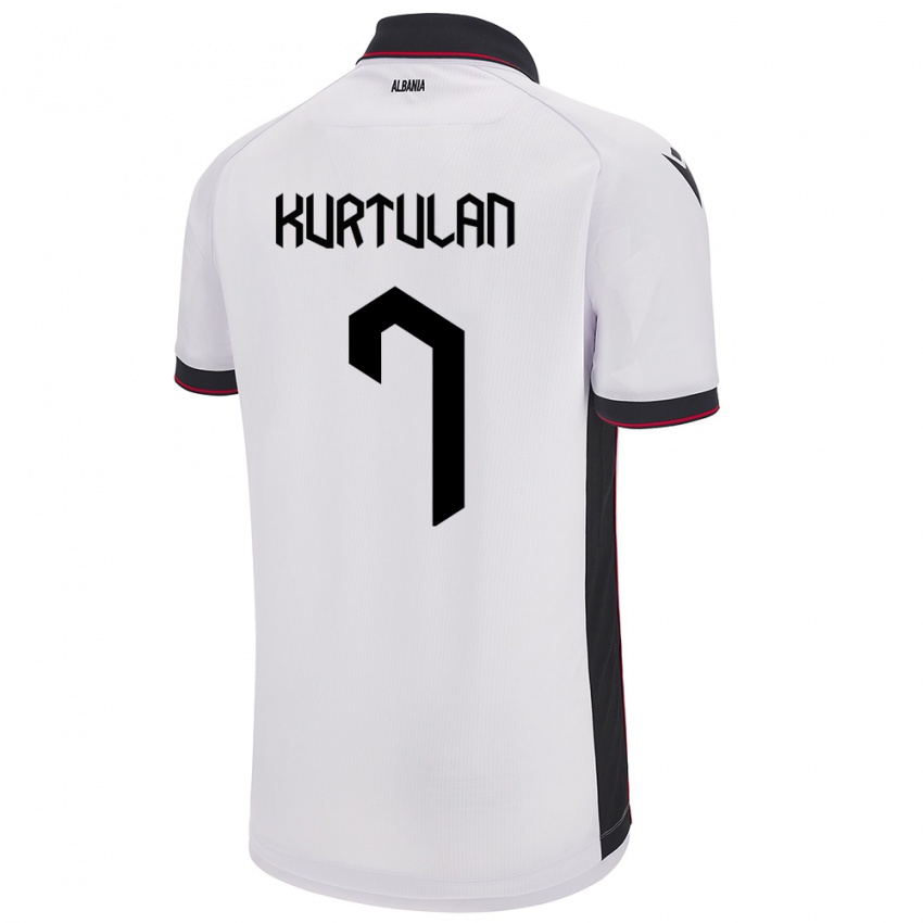 Enfant Maillot Albanie Arda Kurtulan #7 Blanc Tenues Extérieur 24-26 T-Shirt Belgique