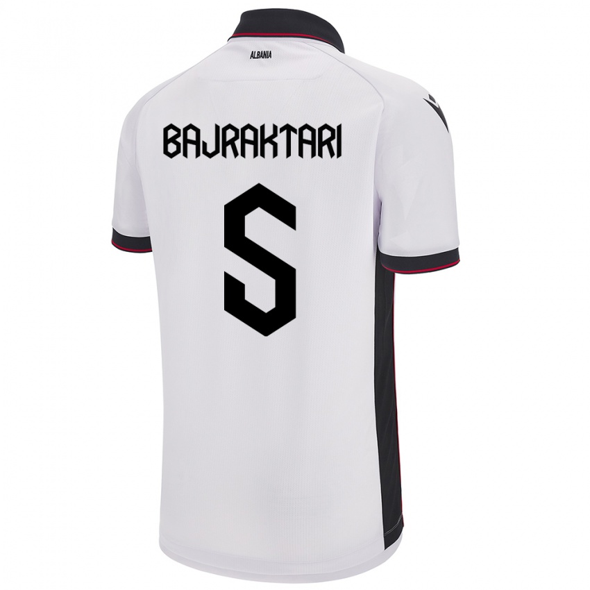 Enfant Maillot Albanie Arbiona Bajraktari #5 Blanc Tenues Extérieur 24-26 T-Shirt Belgique