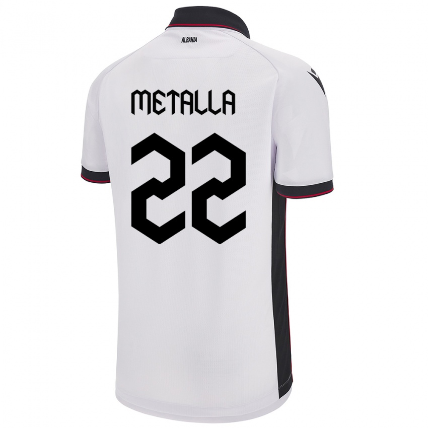 Enfant Maillot Albanie Mikaela Metalla #22 Blanc Tenues Extérieur 24-26 T-Shirt Belgique