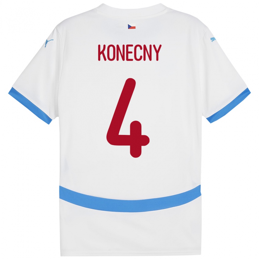 Kinderen Tsjechië Mikulas Konecny #4 Wit Uitshirt Uittenue 24-26 T-Shirt België