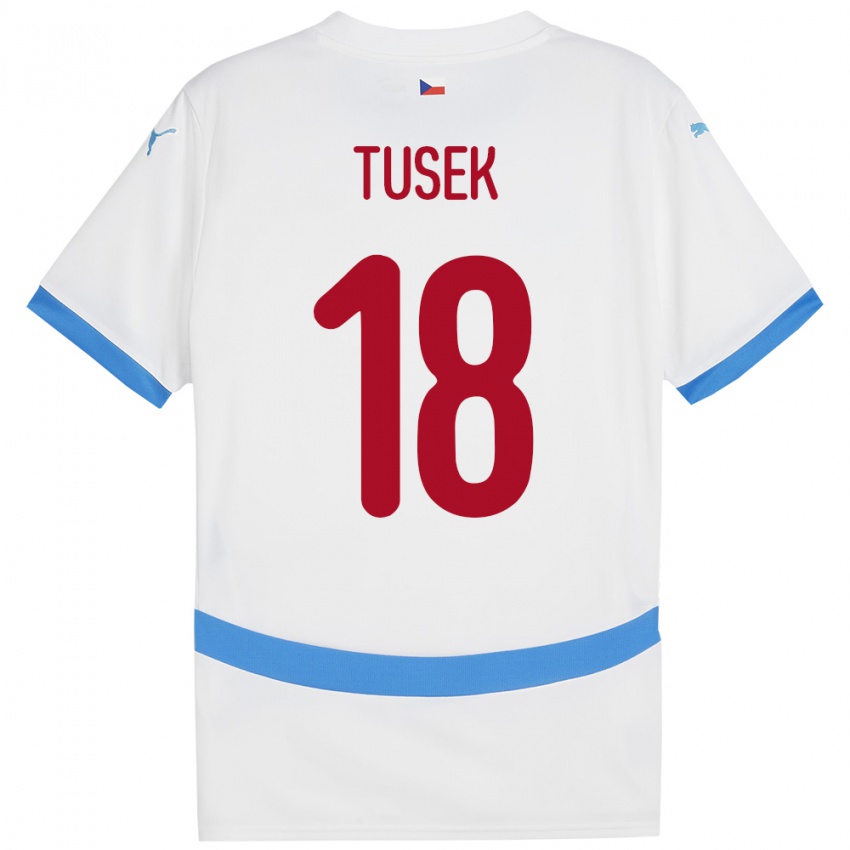 Kinderen Tsjechië Adam Tusek #18 Wit Uitshirt Uittenue 24-26 T-Shirt België