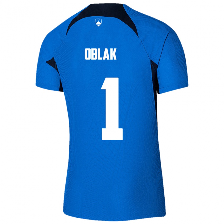 Enfant Maillot Slovénie Jan Oblak #1 Bleu Tenues Extérieur 24-26 T-Shirt Belgique