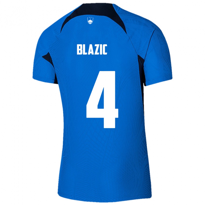 Enfant Maillot Slovénie Miha Blazic #4 Bleu Tenues Extérieur 24-26 T-Shirt Belgique