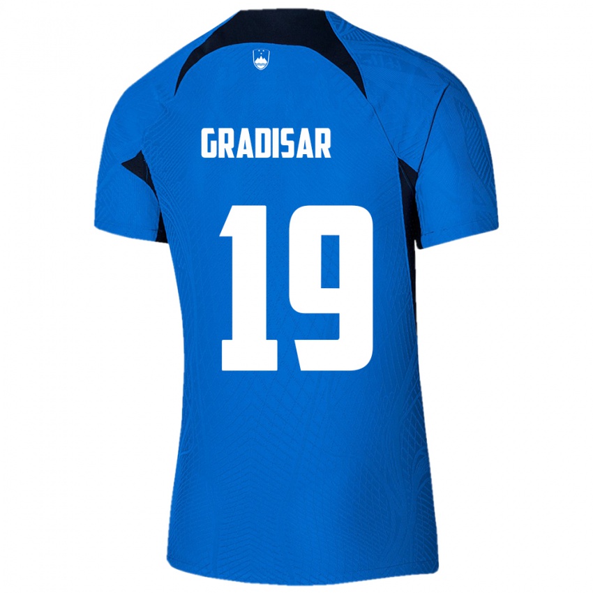 Kinderen Slovenië Nejc Gradisar #19 Blauw Uitshirt Uittenue 24-26 T-Shirt België