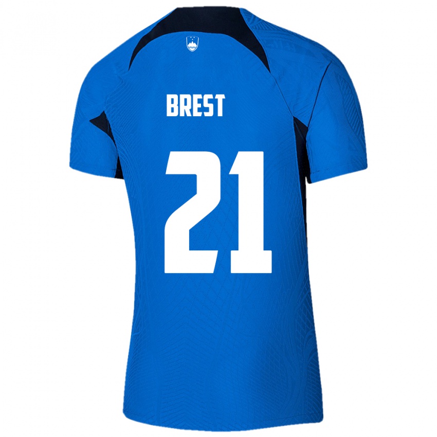 Enfant Maillot Slovénie Marko Brest #21 Bleu Tenues Extérieur 24-26 T-Shirt Belgique