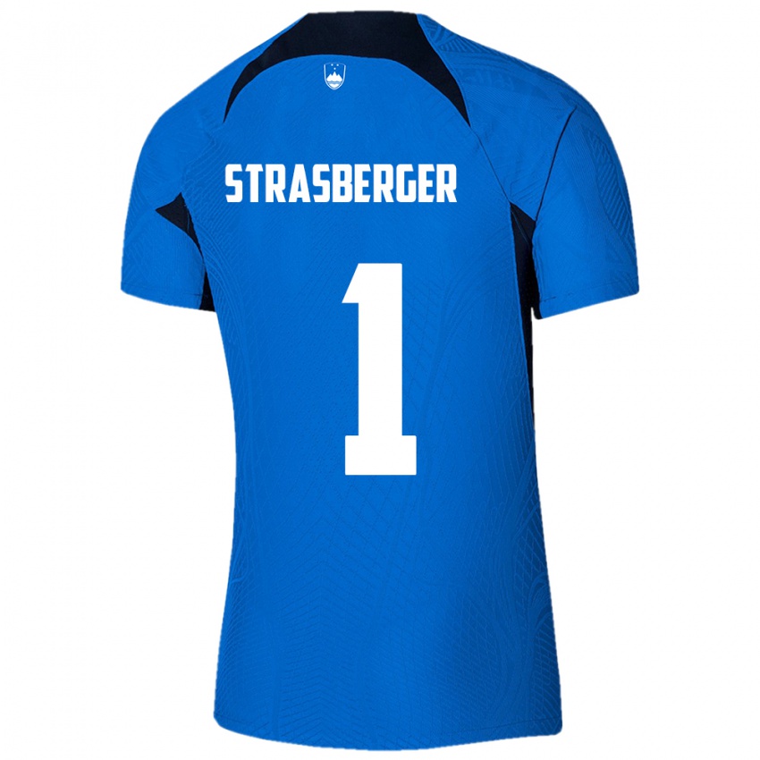 Enfant Maillot Slovénie Tim Strasberger #1 Bleu Tenues Extérieur 24-26 T-Shirt Belgique