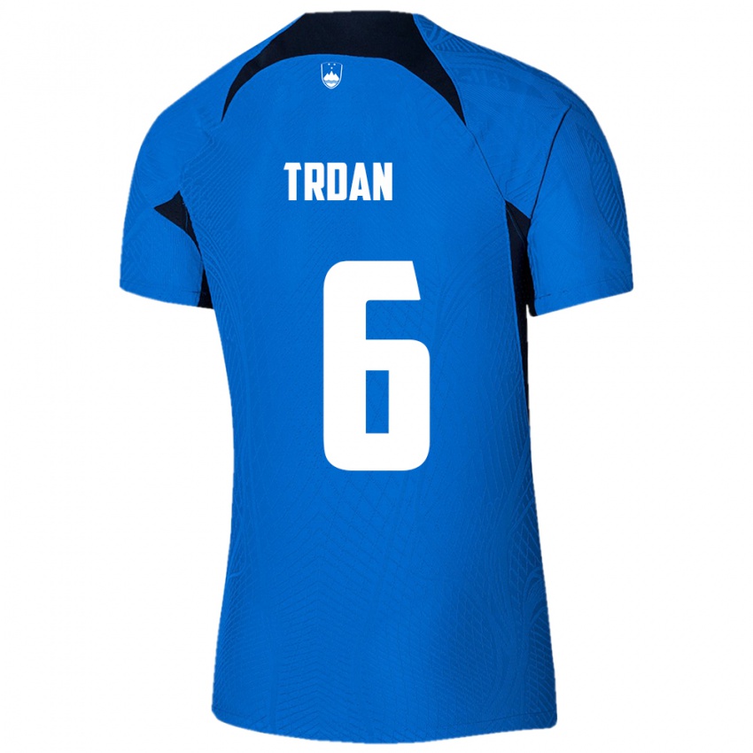 Kinderen Slovenië Miha Trdan #6 Blauw Uitshirt Uittenue 24-26 T-Shirt België