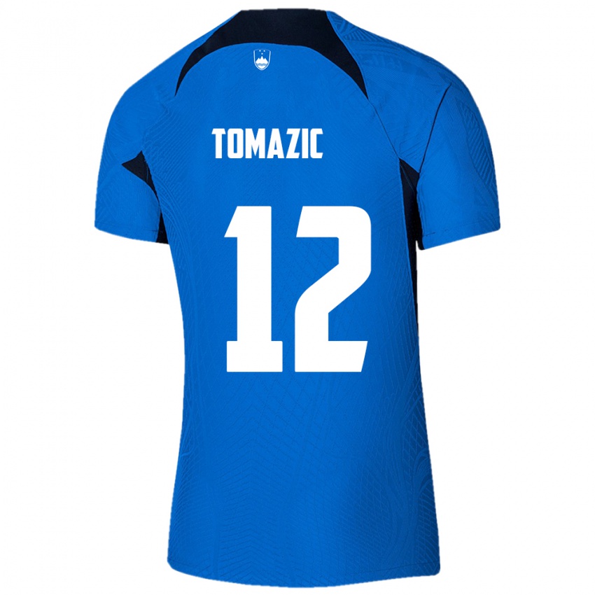 Enfant Maillot Slovénie Lukas Tomazic #12 Bleu Tenues Extérieur 24-26 T-Shirt Belgique